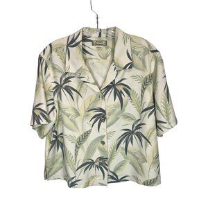 Tommy Bahama Women 100% Silk Palm tree leaves Button down Shirt Size M